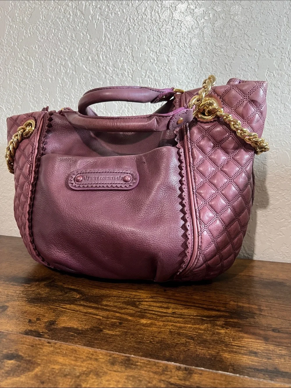 Beautiful Juicy Couture Plum Quilted Leather Hobo with Gold Chain